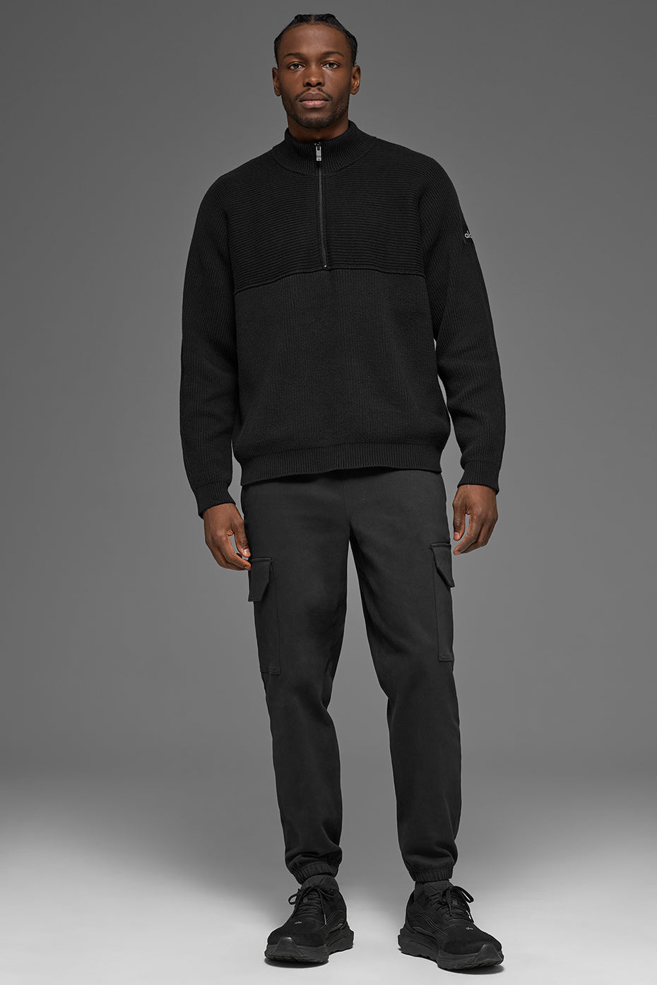 Domain Shift Rib Knit 1/4 Zip Sweater - Black