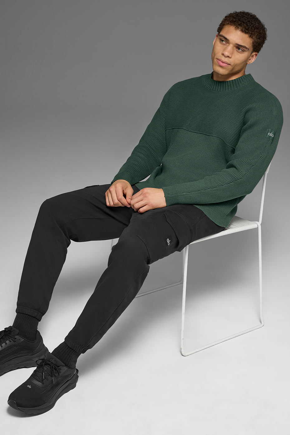Domain Shift Rib Knit Sweater Crew - Clover Green