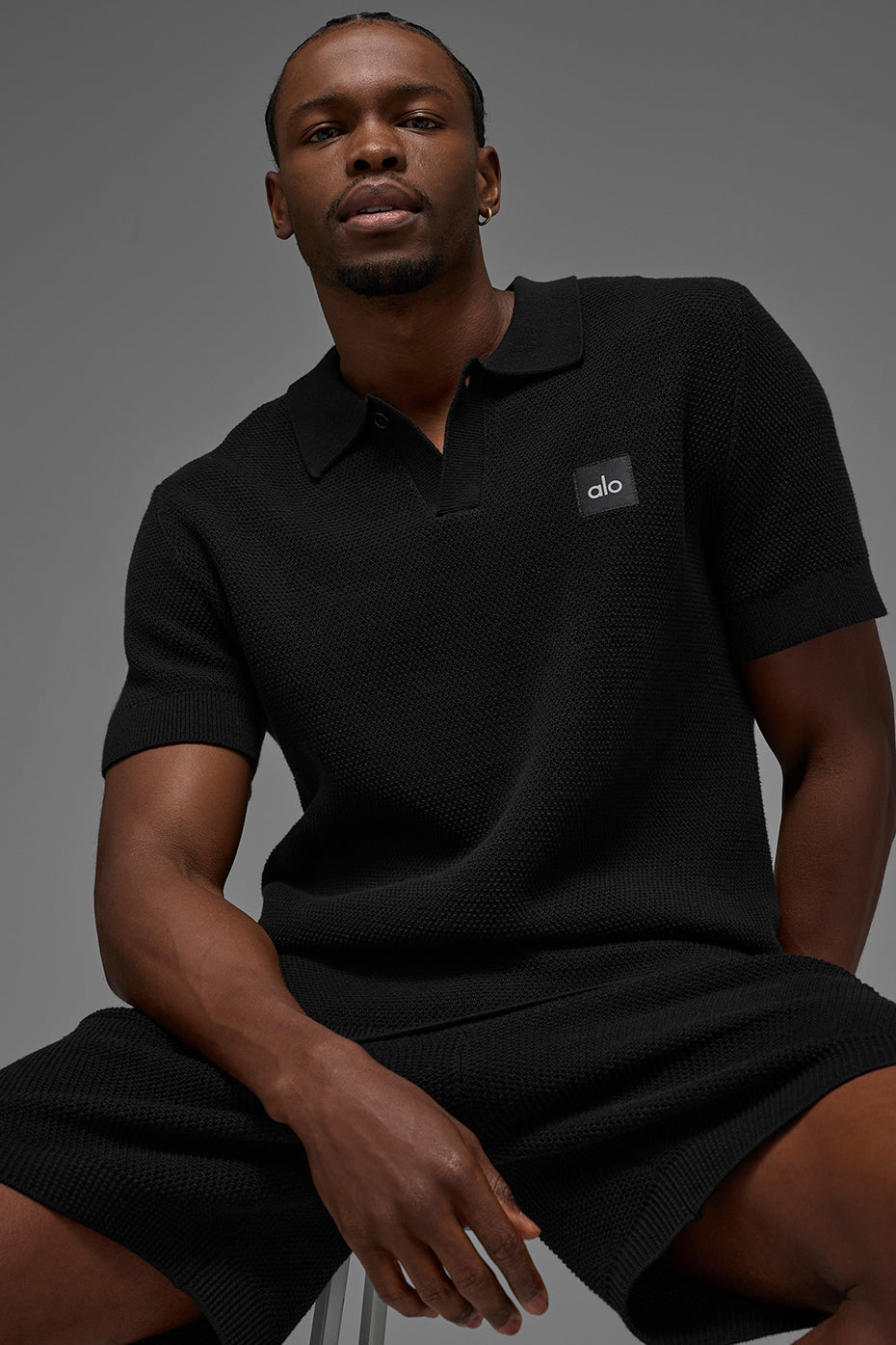 Sports Club Sweater Knit Polo - Black