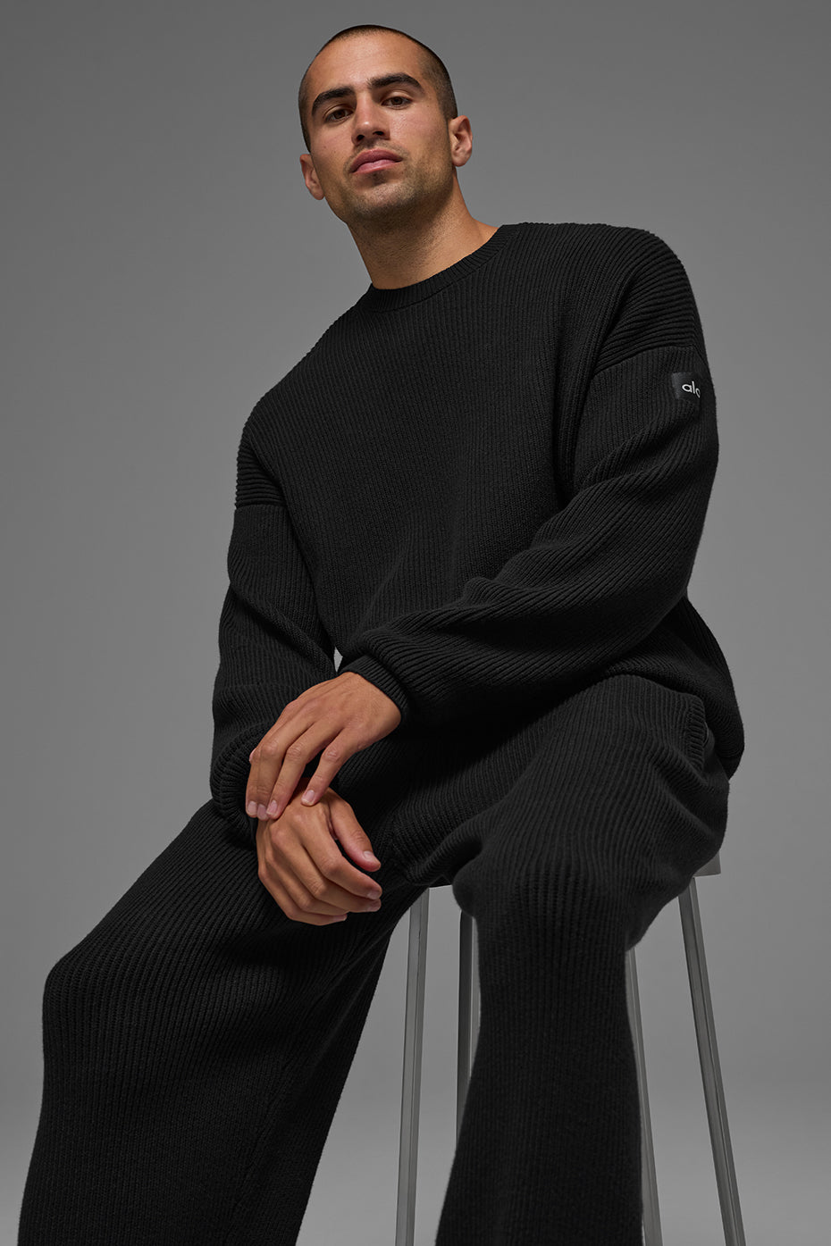 Domain Rib Knit Crew Sweater - Black