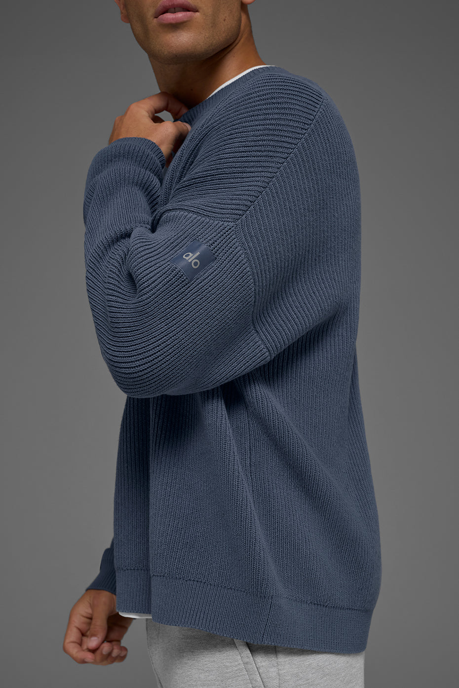 Domain Rib Knit Crew Sweater - Bluestone