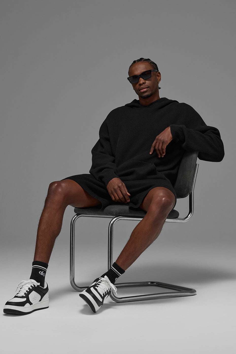 Sports Club Sweater Knit Hoodie - Black
