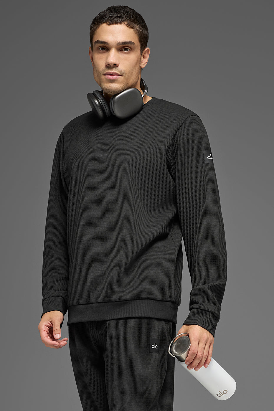 Waffle Lounge Long Sleeve Crew - Black