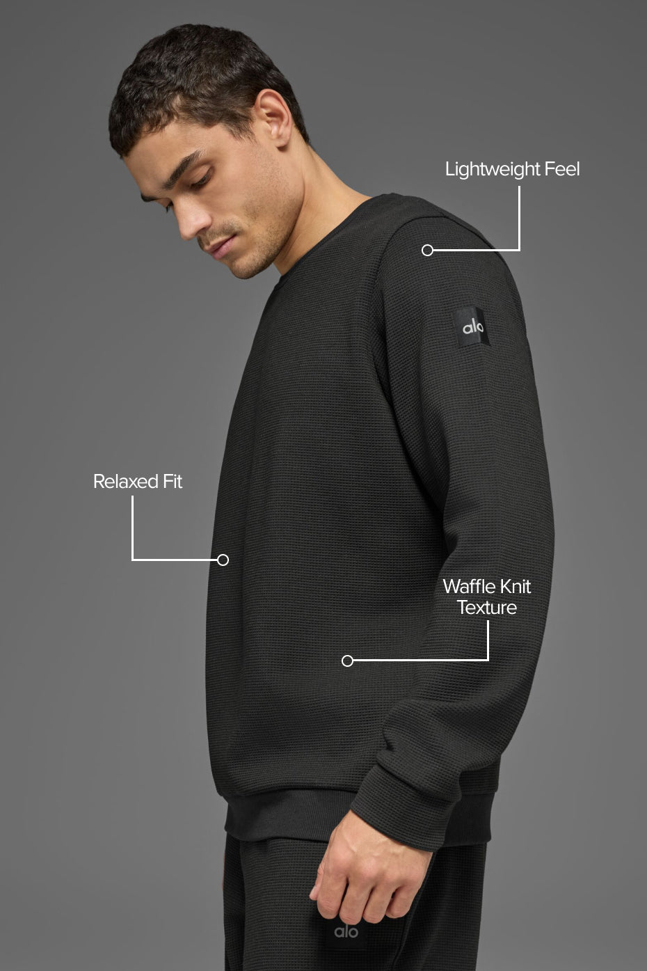 Waffle Lounge Long Sleeve Crew - Black