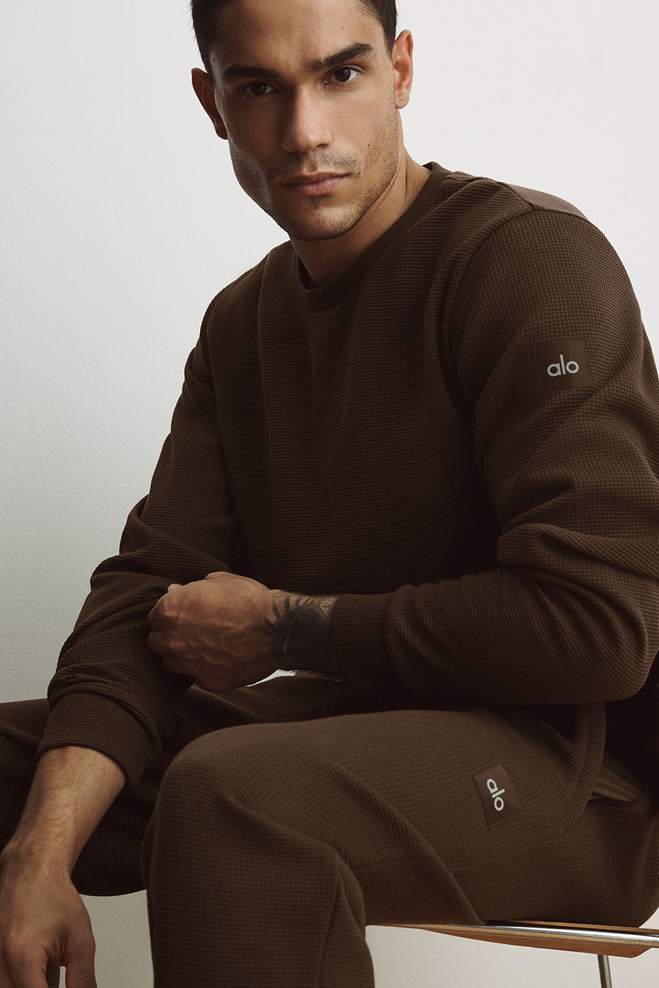 Waffle Lounge Long Sleeve Crew - Espresso