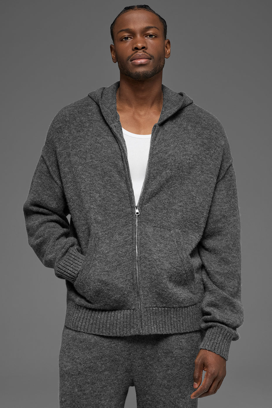 Wool Cashmere New Class Full Zip Hoodie - Platinum Grey