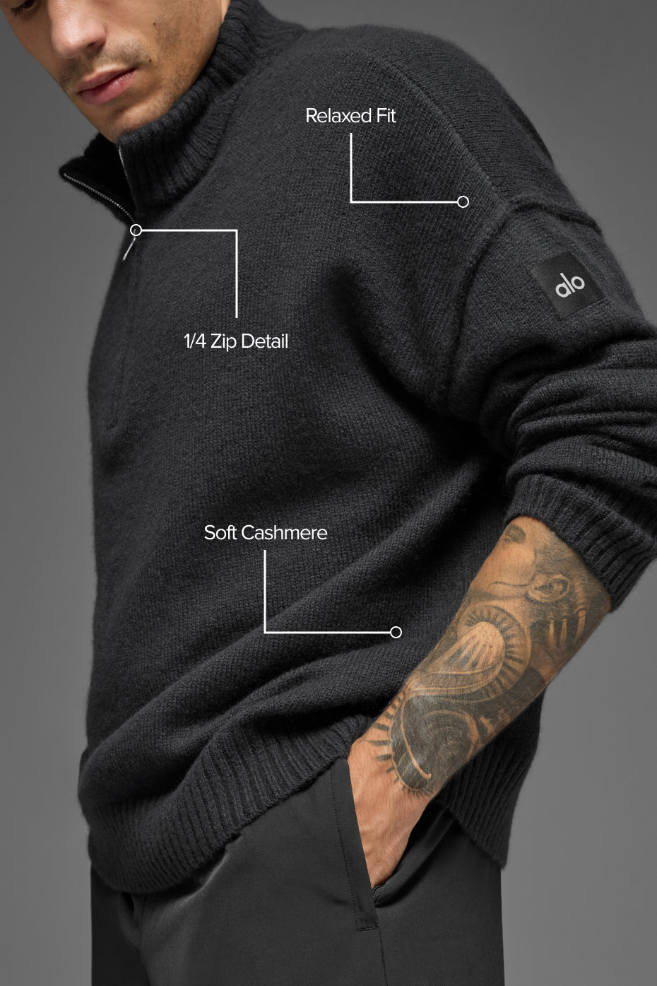 Wool Cashmere New Class 1/4 Zip Pullover - Black
